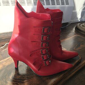 Witchy Red Leather Ankle Winklepickers (size 37 fits 6/6.5)